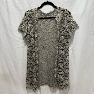 Shadowline Sheer Lace Floral Short Sleeve Kimono Cardigan Medium Boho Romantic